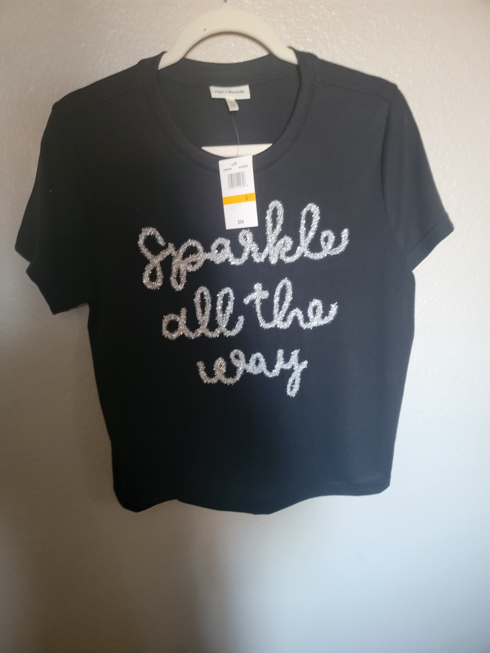 Sparkle All The Way Black Tee with Silver Script